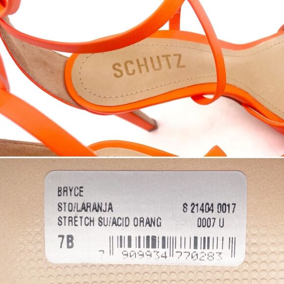 NEW Schutz Bryce Leather Stiletto Sandals Neon Orange Lace-Up Sandals Size 7 - Picture 14 of 16